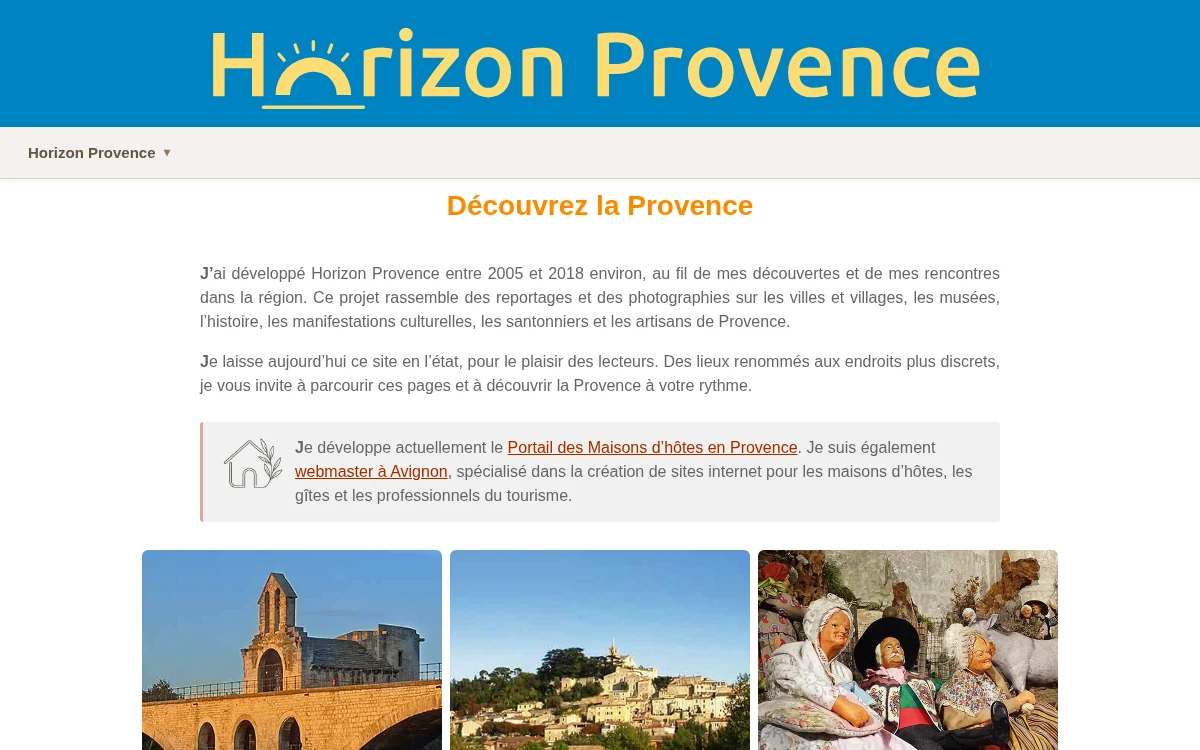 Site Internet Horizon Provence, consacré aux villages et au patrimoine de Provence